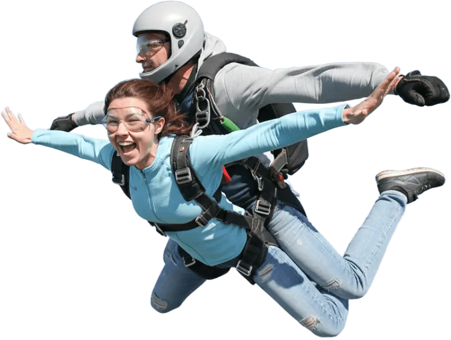 Tandemsprung Paar im Freifall über Grefrath in NRW bei Düsseldorf, Köln und Ruhrgebiet