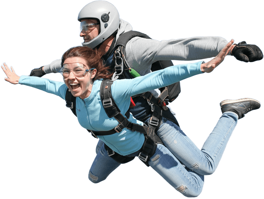 Tandemsprung beim Fallschirmspringen in der Luft